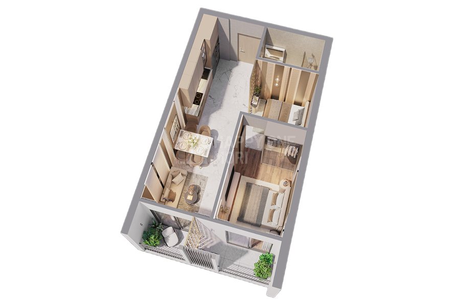 Top view căn hộ điển hình CH-B-03 – 1 phòng ngủ, Happy One Mori