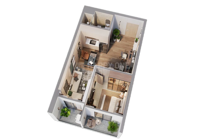 Top view officetel điển hình OFT-B-16, Happy One Mori